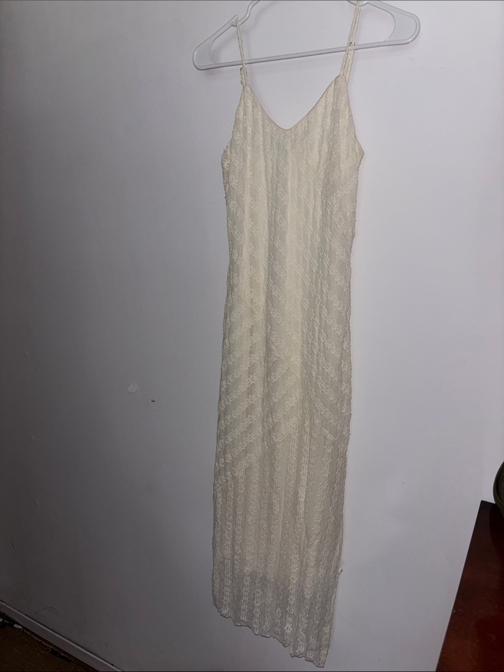 Cream Lace Maxi Slip Dress with Delicate Spaghetti Straps